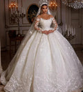 Women's Luxury Lace Wedding Dresses Dubai Long Sleeves Sequins Beads Sheer Neck Appliques Glitter Tulle Bride Gowns Vestido Noiv by payinti