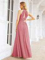 Numbersea Abito da damigella d'onore lungo senza maniche con collo all'americana per festa, matrimonio, sera 28054