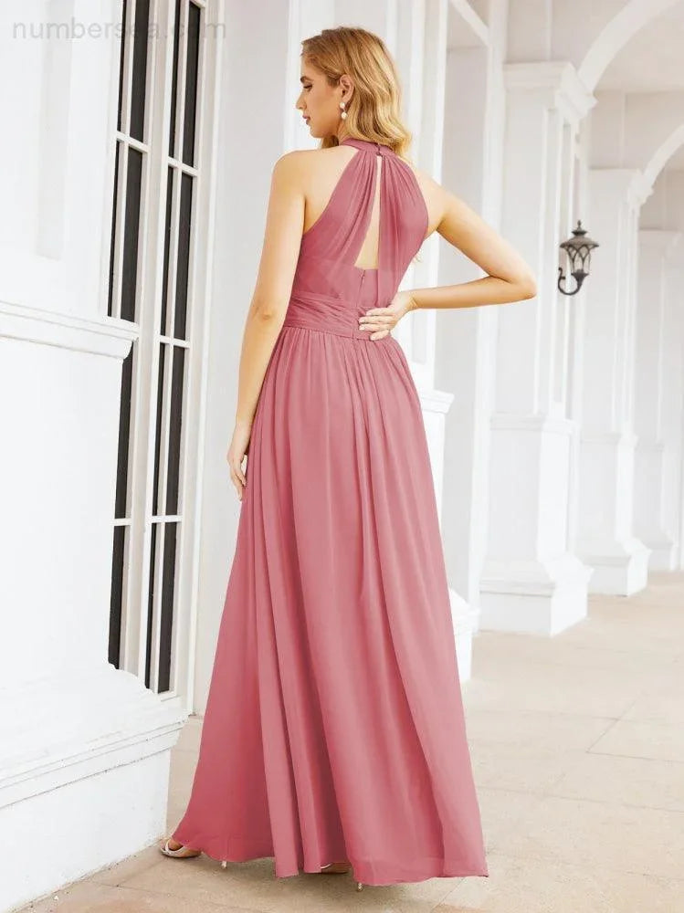 Numbersea Abito da damigella d'onore lungo senza maniche con collo all'americana per festa, matrimonio, sera 28054