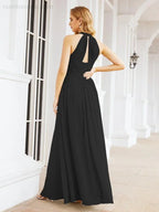 Numbersea Abito da damigella d'onore lungo senza maniche con collo all'americana per festa, matrimonio, sera 28054