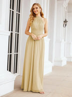 Numbersea Abito da damigella d'onore lungo senza maniche con collo all'americana per festa, matrimonio, sera 28054