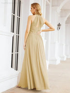 Numbersea Abito da damigella d'onore lungo senza maniche con collo all'americana per festa, matrimonio, sera 28054