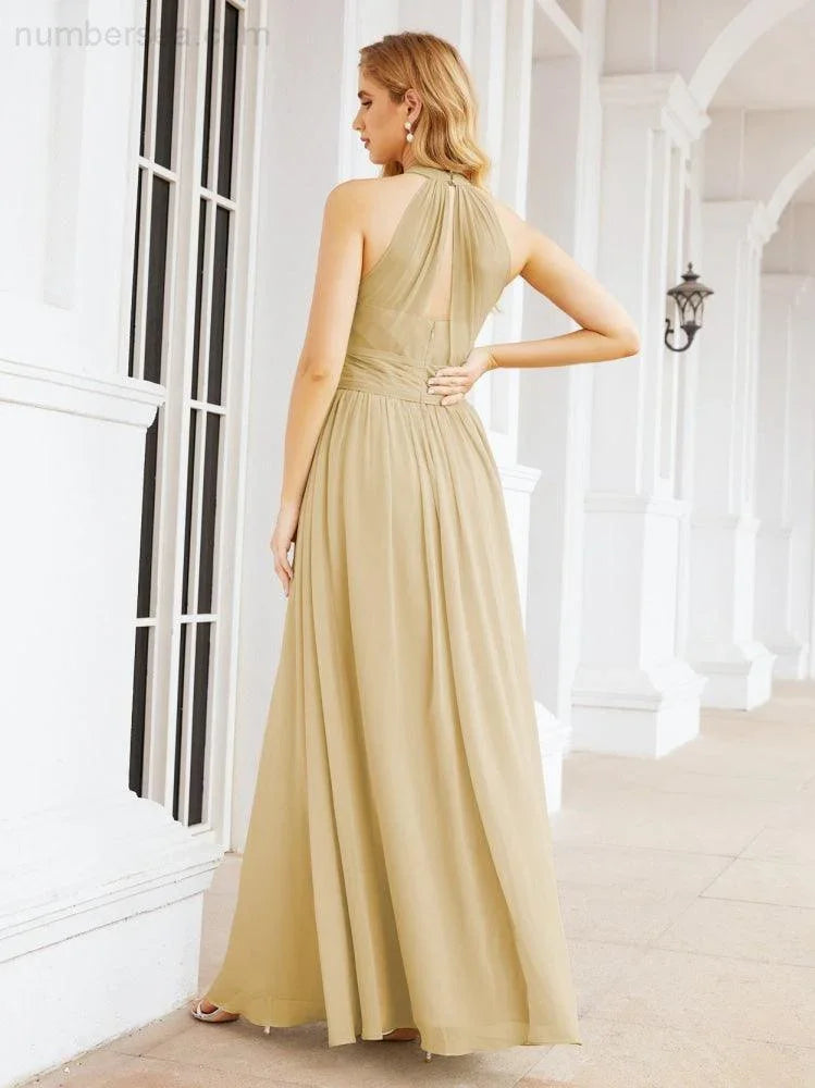 Numbersea Abito da damigella d'onore lungo senza maniche con collo all'americana per festa, matrimonio, sera 28054