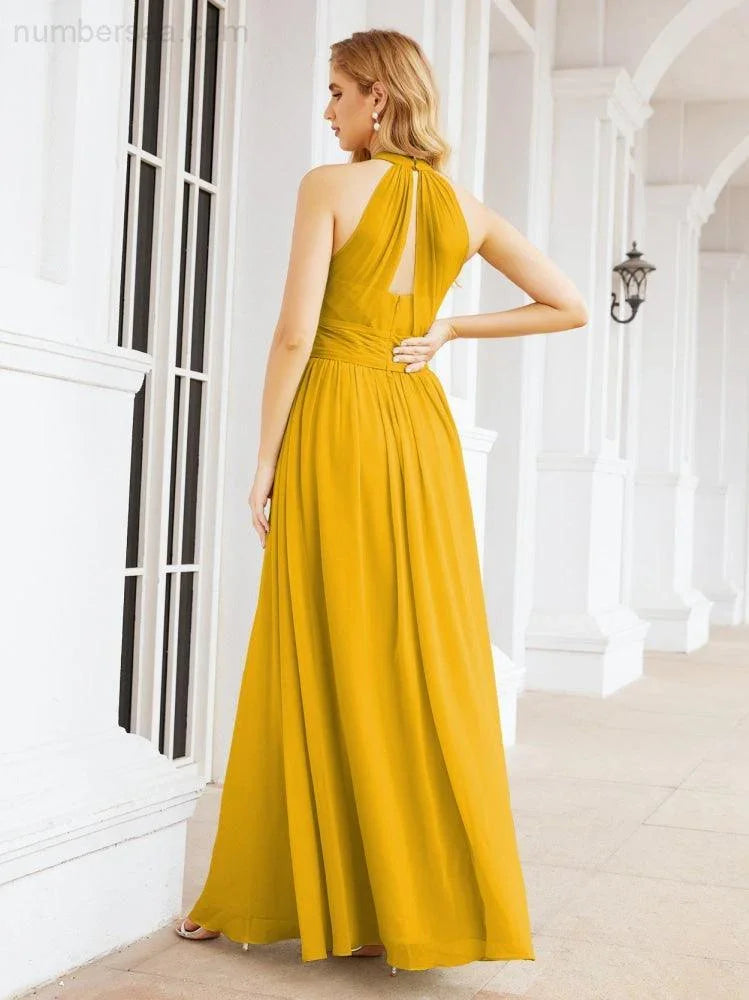 Numbersea Abito da damigella d'onore lungo senza maniche con collo all'americana per festa, matrimonio, sera 28054