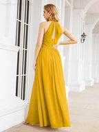 Numbersea Abito da damigella d'onore lungo senza maniche con collo all'americana per festa, matrimonio, sera 28054