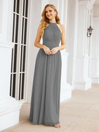 Numbersea Abito da damigella d'onore lungo senza maniche con collo all'americana per festa, matrimonio, sera 28054