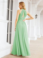 Numbersea Abito da damigella d'onore lungo senza maniche con collo all'americana per festa, matrimonio, sera 28054