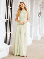 Numbersea Abito da damigella d'onore lungo senza maniche con collo all'americana per festa, matrimonio, sera 28054