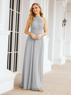 Numbersea Abito da damigella d'onore lungo senza maniche con collo all'americana per festa, matrimonio, sera 28054