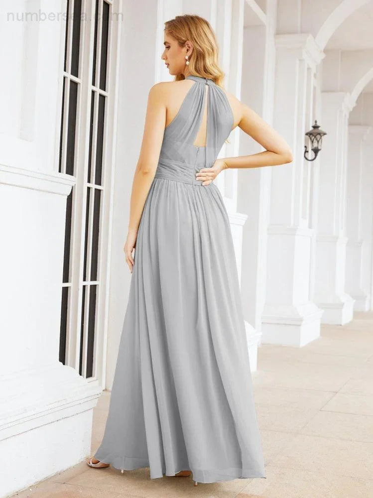 Numbersea Abito da damigella d'onore lungo senza maniche con collo all'americana per festa, matrimonio, sera 28054