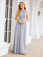 Numbersea Abito da damigella d'onore lungo senza maniche con collo all'americana per festa, matrimonio, sera 28054