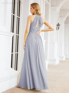 Numbersea Abito da damigella d'onore lungo senza maniche con collo all'americana per festa, matrimonio, sera 28054