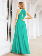 Numbersea Abito da damigella d'onore lungo senza maniche con collo all'americana per festa, matrimonio, sera 28054