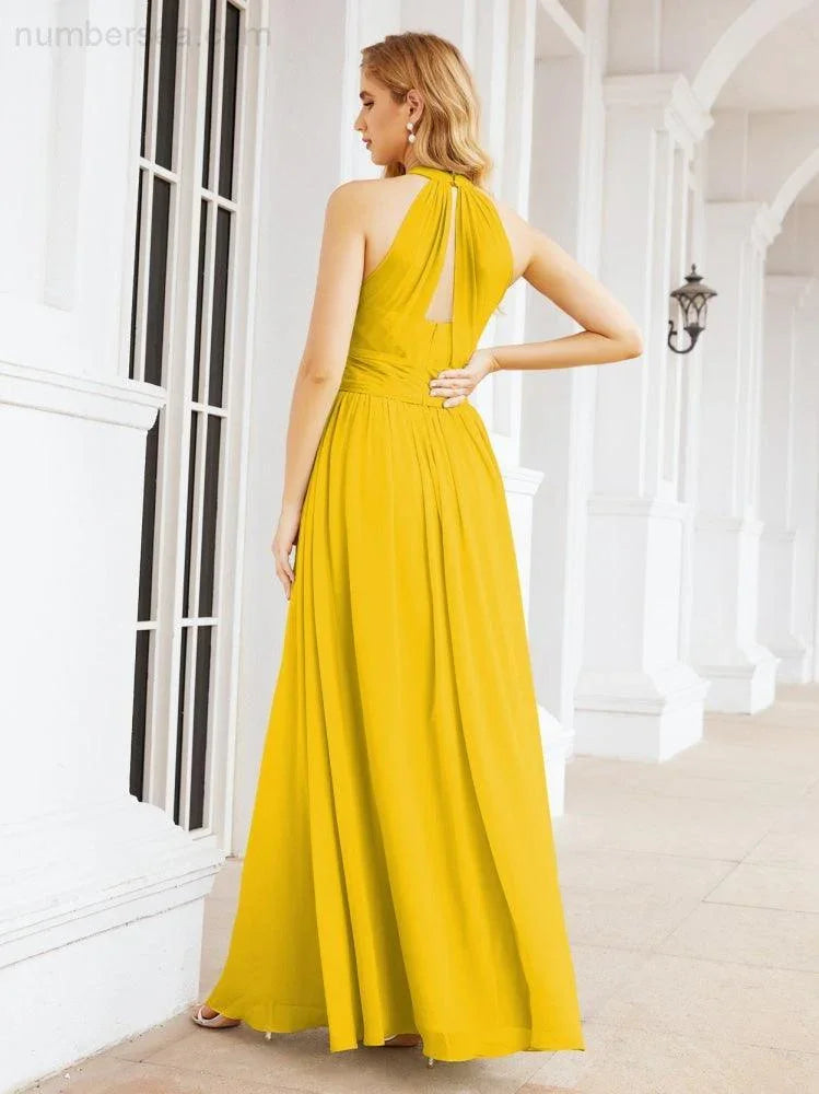 Numbersea Abito da damigella d'onore lungo senza maniche con collo all'americana per festa, matrimonio, sera 28054