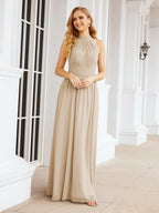 Numbersea Abito da damigella d'onore lungo senza maniche con collo all'americana per festa, matrimonio, sera 28054