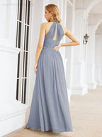 Numbersea Abito da damigella d'onore lungo senza maniche con collo all'americana per festa, matrimonio, sera 28054