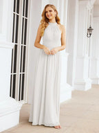 Numbersea Abito da damigella d'onore lungo senza maniche con collo all'americana per festa, matrimonio, sera 28054