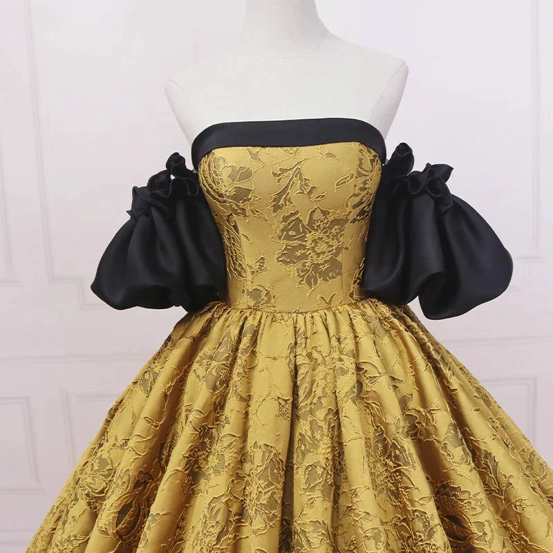 Fashion retro style slim golden bride dress vintage ball gown s04 by simplepromdress