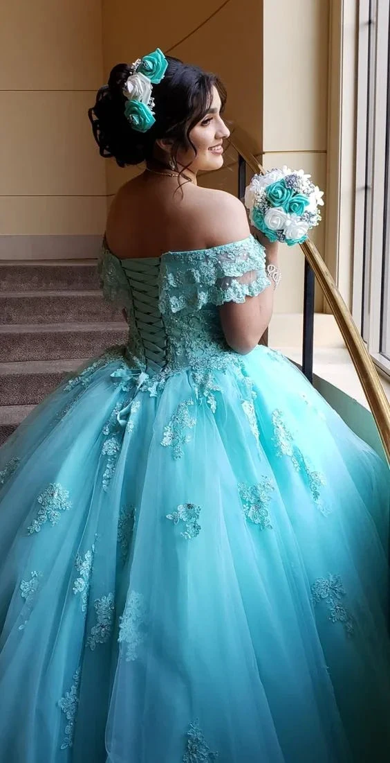 Off The Shoulder Lace Tulle Ball Gown Princess Dress Y3087 by simplepromdress