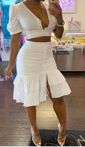 Sexy Two Piece Homecoming Dress White Party Dress Y5353