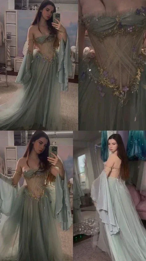 Elegant Off The Shoulder Tulle Appliques Evening Dress A Line Long Prom Dress Y8184 by simplepromdress