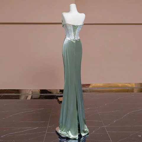Glamouröses trägerloses Meerjungfrau-Abendkleid mit Plissee, formelles Ballkleid Y7989
