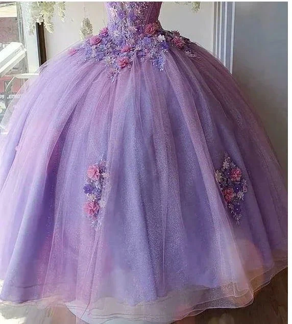 Princess Tulle Long Prom Dress with Flower,Ball Gowns Quinceanera Dresses Y4372 by simplepromdress