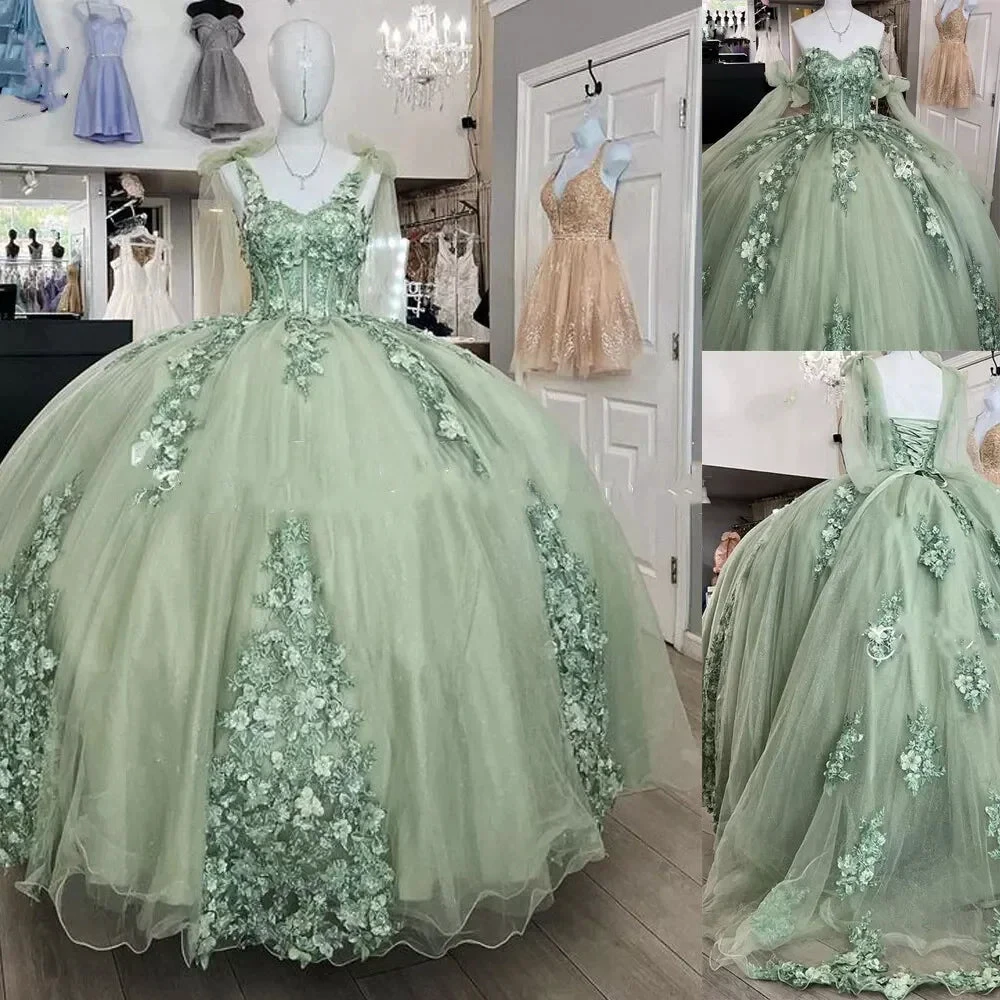 Women's Spaghetti Quinceanera Ball Gown Lace Applique for Sweet 15 16 Dresses Y3038 by simplepromdress