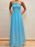 Shiny Strapless Sequins Evening Dress Blue A Line Prom Dress Y8140 by simplepromdress