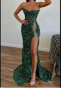 Green Evening Dresses Long Luxury Glitter Sleeveless Mermaid Evening Gowns Sexy Side Slit Prom Dress Y1899 by simplepromdress