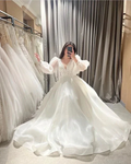 Chic White V Neck Long Sleeves Wedding Dress,White Bridal Dress Y6348 by simplepromdress