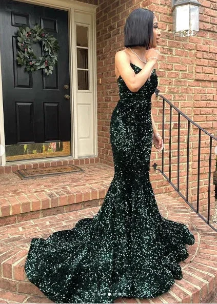 Sexy Mermaid Glitter Prom Dress Long Evening Gowns Dark Green Women Formal Dresses Y4329 by simplepromdress