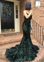 Sexy Mermaid Glitter Prom Dress Long Evening Gowns Dark Green Women Formal Dresses Y4329 by simplepromdress