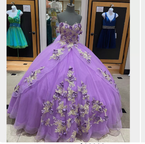 Damen Puffkleid mit Applikationen Hellviolett Ballkleid Y1091
