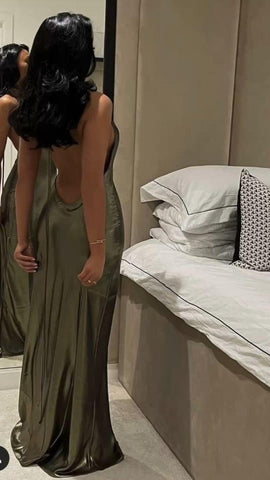 Sexy Olive Green Backless Evening Dress Olive Green Gala Dress Y7400