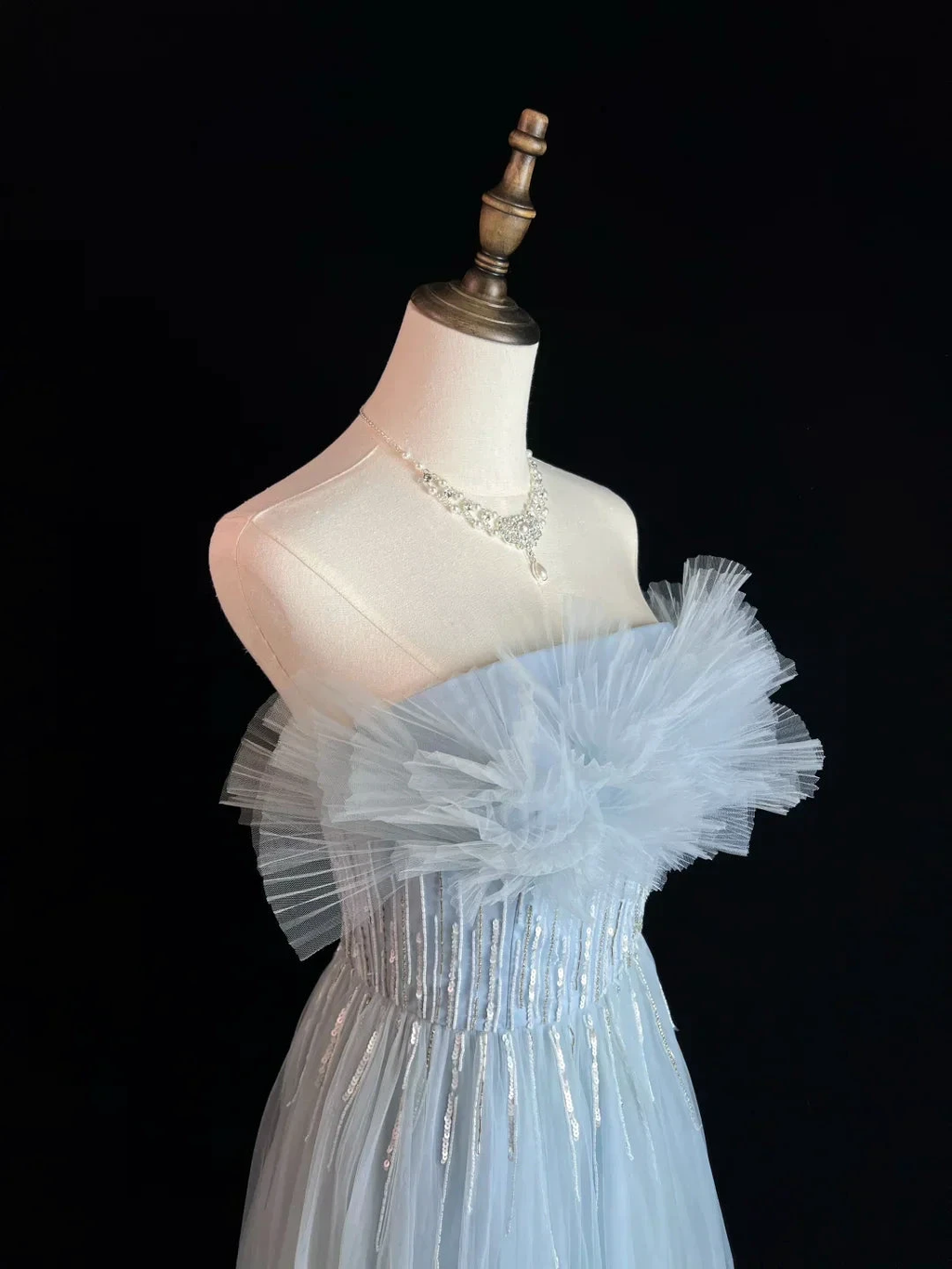 Elegant Blue Tulle Sequins Beaded ALine Prom Dress Evening Dress Y8646 by simplepromdress