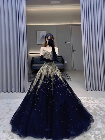 Sweetheart Blau Tüll Ballkleid Sparkly Sweet 16 Kleid Y102