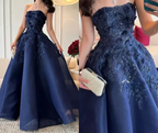 Gorgeous Navy Blue Strapless Appliques A Line Prom Dress Evening Dress Y8274 by simplepromdress
