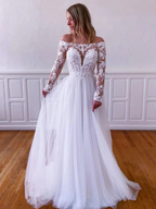 White lace tulle long prom dress, white lace tulle evening dress Y251 by simplepromdress