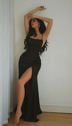 Sexy Black Spaghetti Straps Slit Mermaid Prom Dress Evening Dress Y7801 by simplepromdress