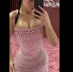 Charming Pink Mermaid Beaded Evening Gown Spaghetti Straps Slit Long Prom Party Dress Y7970 by simplepromdress