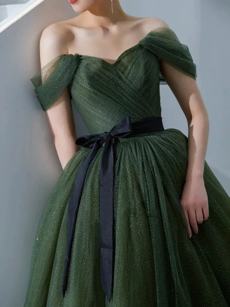 Simple green tulle long prom dress, green tulle evening dress Y1554 by simplepromdress