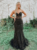 Black tulle lace mermaid long prom dress, black tulle lace evening dress Y1788 by simplepromdress