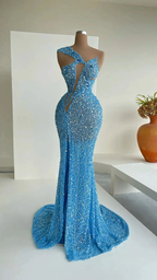 Blue Mermaid Sequins Celebrity Dresses Charming Evening Dress Y31 by simplepromdress