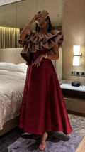 Chic A-line Ruffled Neckline Evening Dress Trendy Party Gown Y5862 by simplepromdress