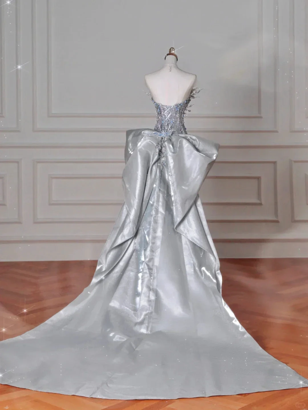 Luxury Silver Sequin 3D Beaded Mermaid Evening Dress Long Prom Dress With Bow Y8640 by simplepromdress