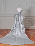 Luxury Silver Sequin 3D Beaded Mermaid Evening Dress Long Prom Dress With Bow Y8640 by simplepromdress