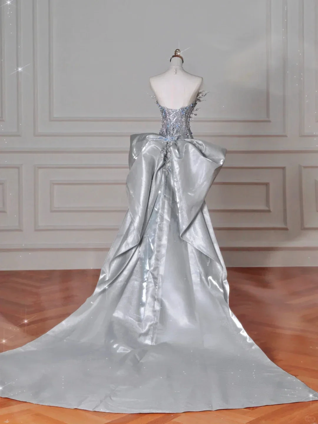 Luxury Silver Sequin 3D Beaded Mermaid Evening Dress Long Prom Dress With Bow Y8640 by simplepromdress