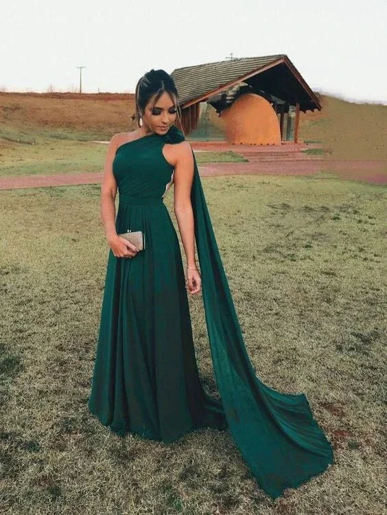 Green Chiffon One Shoulder Evening Dress Y5774 by simplepromdress