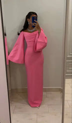 Pink Sheath/Column Evening Gown Long Sleeves Pink Prom Dress Y6039 by simplepromdress